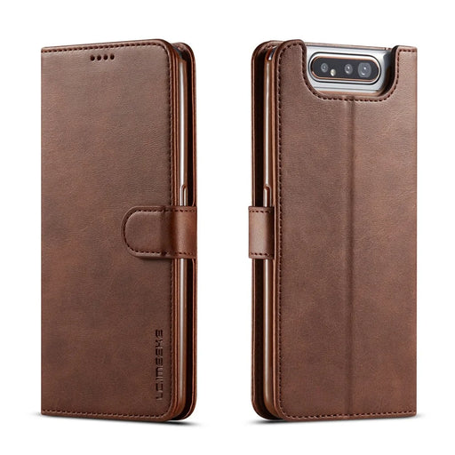 LC.IMEEKE Leather Wallet Stand Phone Cover for Samsung Galaxy A80/90 - Dark Brown - 1