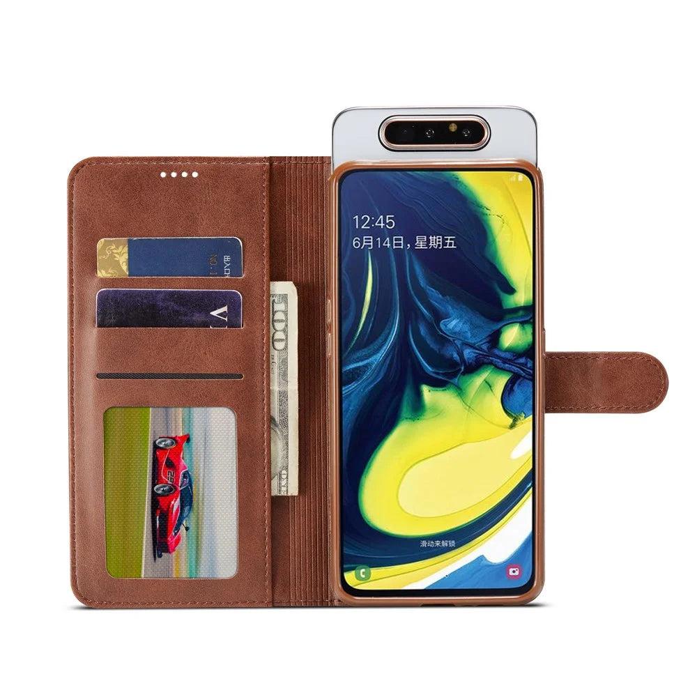 LC.IMEEKE Leather Wallet Stand Phone Cover for Samsung Galaxy A80/90 - Dark Brown - 5
