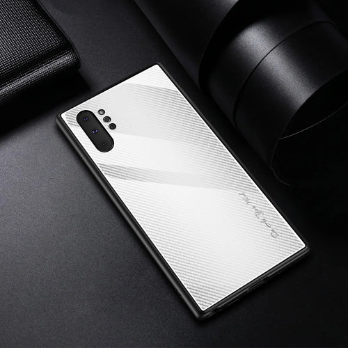 Texture Gradient Tempered Glass Back + Soft TPU Edge Phone Shell for Samsung Galaxy Note 10 Plus/Note 10 Plus 5G - Light Grey/White - 1