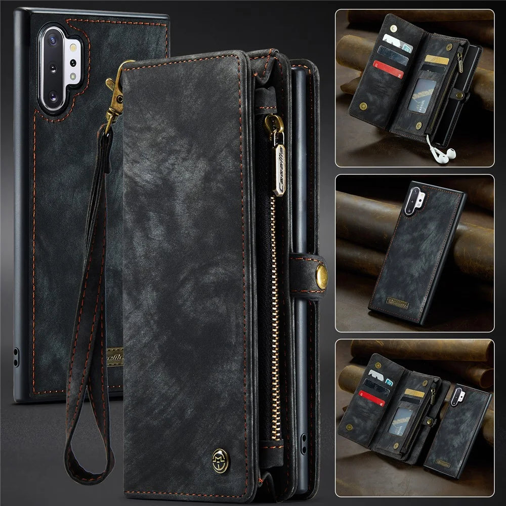 CASEME 008 Series 2-in-1 Multi-slot Wallet Vintage PU Leather Protective Case for Samsung Galaxy Note 10 Plus / 10 Plus 5G - Black - 1
