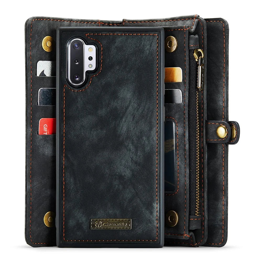 CASEME 008 Series 2-in-1 Multi-slot Wallet Vintage PU Leather Protective Case for Samsung Galaxy Note 10 Plus / 10 Plus 5G - Black - 3