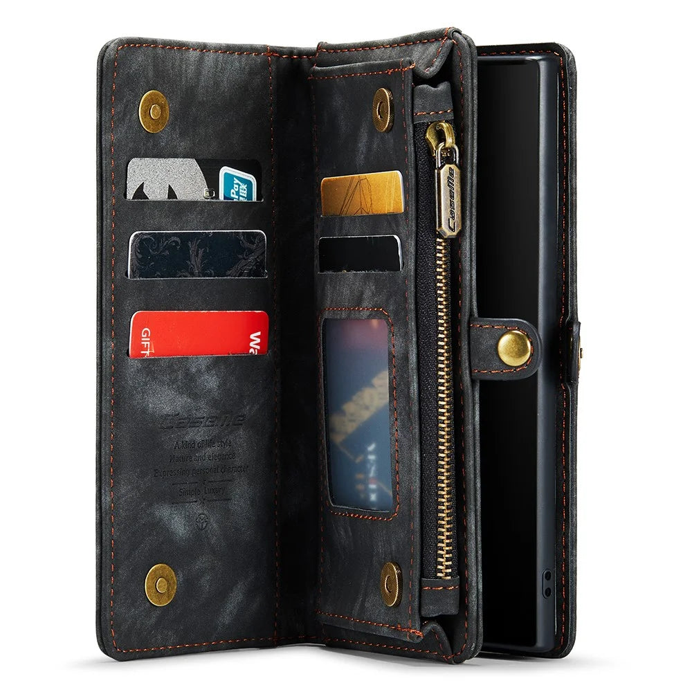 CASEME 008 Series 2-in-1 Multi-slot Wallet Vintage PU Leather Protective Case for Samsung Galaxy Note 10 Plus / 10 Plus 5G - Black - 4