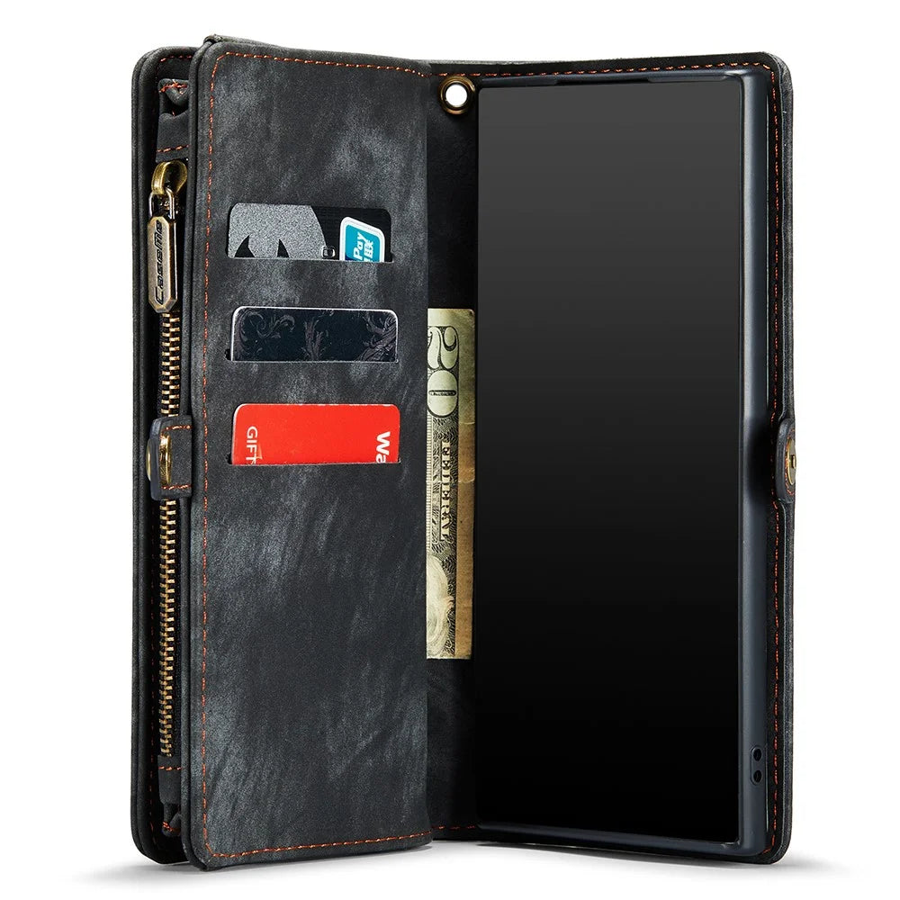CASEME 008 Series 2-in-1 Multi-slot Wallet Vintage PU Leather Protective Case for Samsung Galaxy Note 10 Plus / 10 Plus 5G - Black - 5