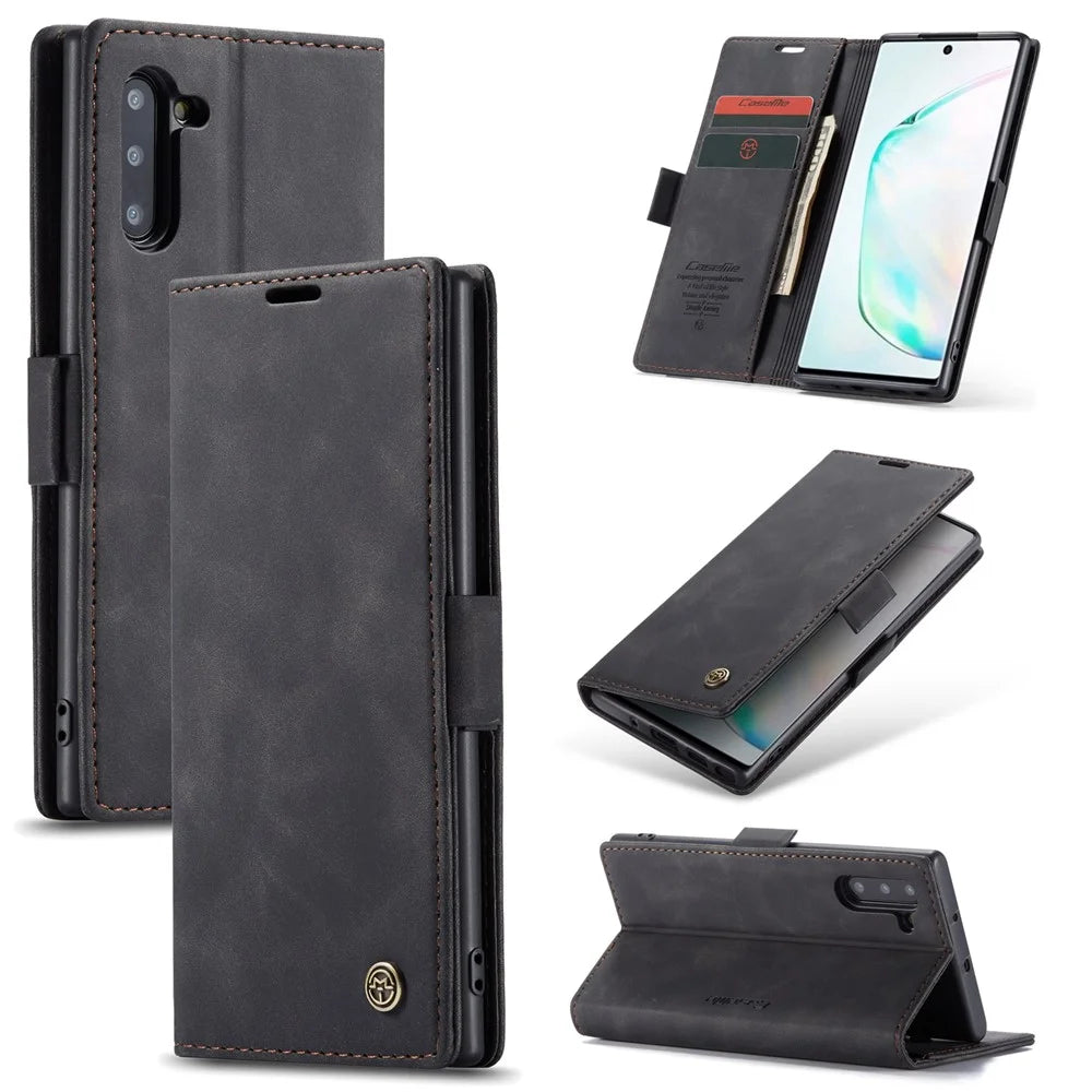 CASEME 013 Series Auto-absorbed Flip Leather Wallet Stand Case for Samsung Galaxy Note 10/Note 10 5G - Black - 1