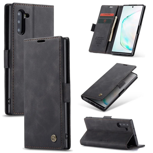 CASEME 013 Series Auto-absorbed Flip Leather Wallet Stand Case for Samsung Galaxy Note 10/Note 10 5G - Black - 1