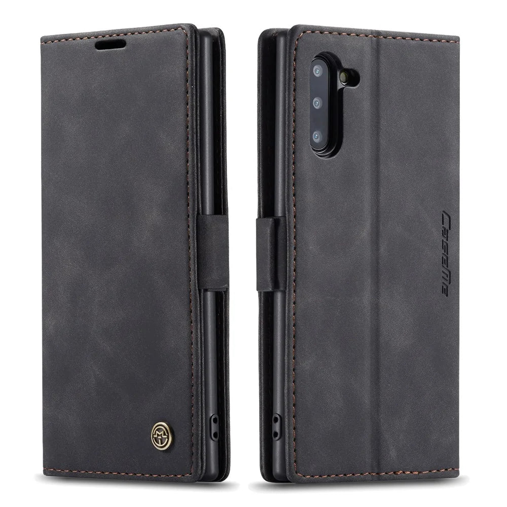 CASEME 013 Series Auto-absorbed Flip Leather Wallet Stand Case for Samsung Galaxy Note 10/Note 10 5G - Black - 2