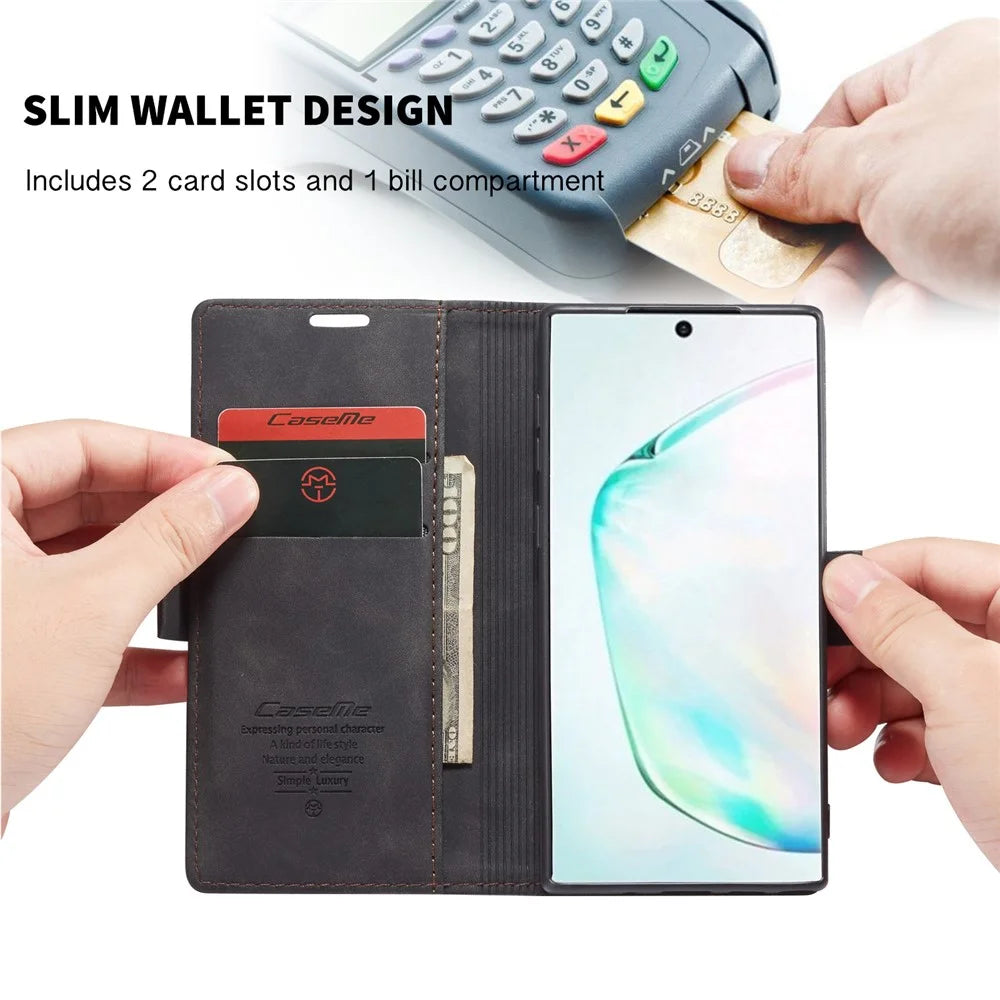 CASEME 013 Series Auto-absorbed Flip Leather Wallet Stand Case for Samsung Galaxy Note 10/Note 10 5G - Black - 4