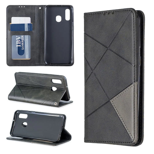 Geometric Pattern Leather Phone Casing for Samsung Galaxy A40 - Black - 1
