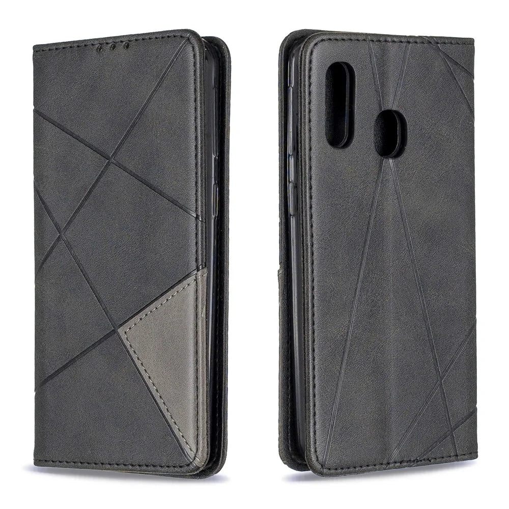 Geometric Pattern Leather Phone Casing for Samsung Galaxy A40 - Black - 4