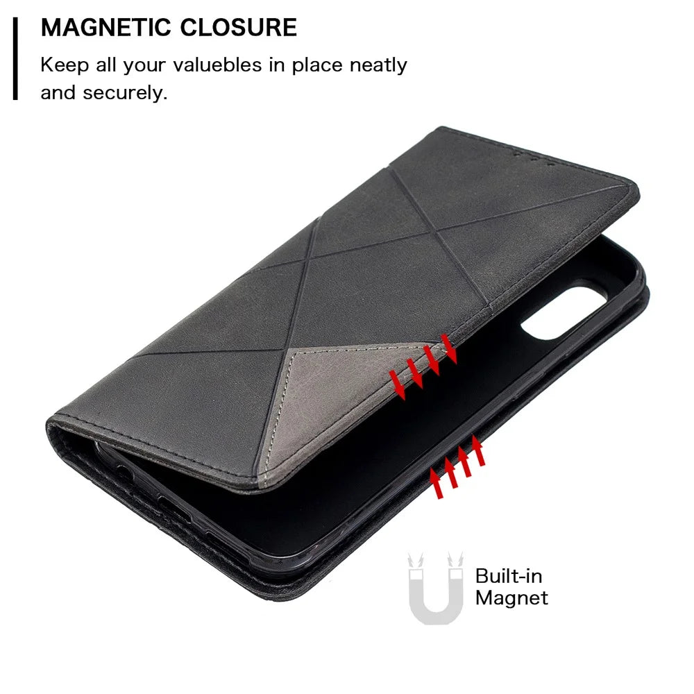 Geometric Pattern Leather Phone Casing for Samsung Galaxy A40 - Black - 6