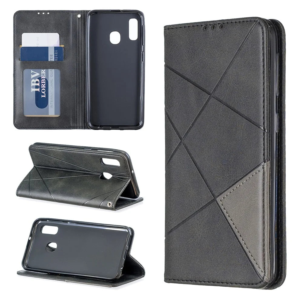 Geometric Pattern Card Slots Leather Case for Samsung Galaxy A20e / A10e - Black - 1