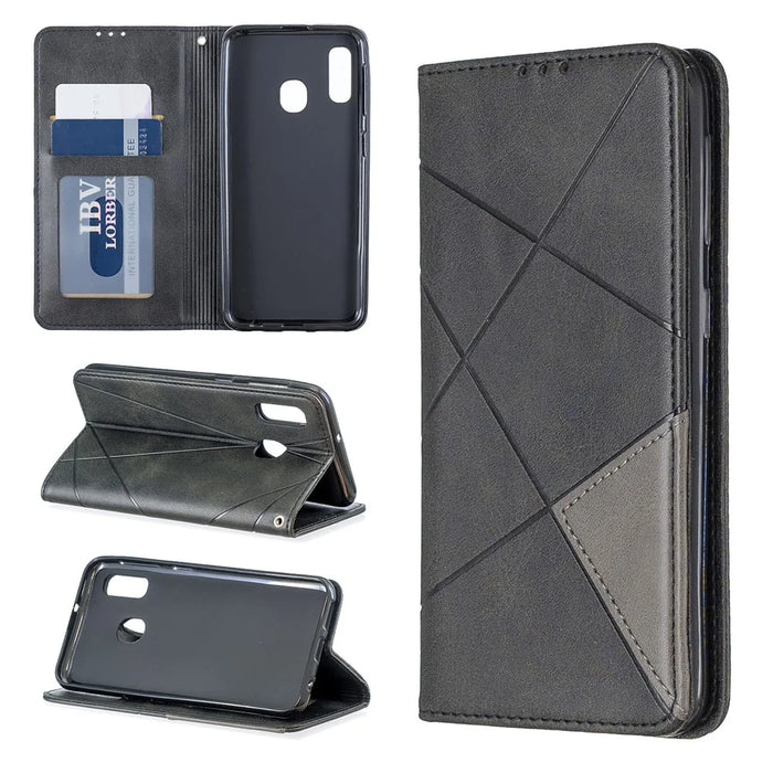 Geometric Pattern Card Slots Leather Case for Samsung Galaxy A20e / A10e - Black - 1