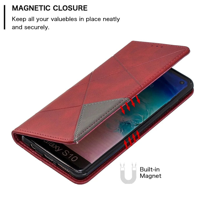 Geometric Pattern Leather Phone Casing with Stand for Samsung Galaxy S10 - Red - 3