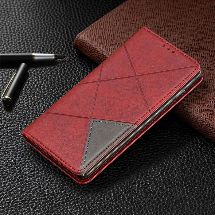 Geometric Pattern Leather Phone Casing with Stand for Samsung Galaxy S10 - Red - 5