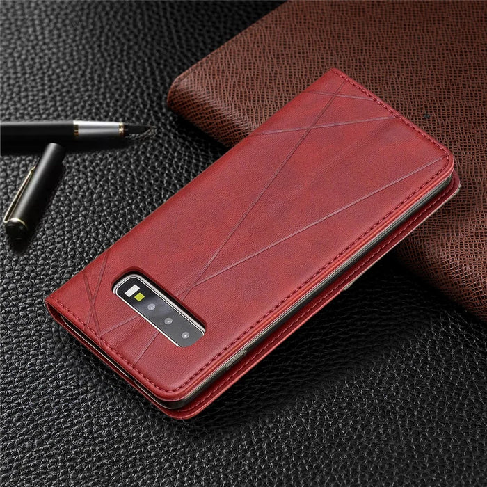 Geometric Pattern Leather Phone Casing with Stand for Samsung Galaxy S10 - Red - 6