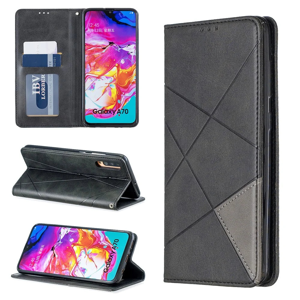 Geometric Pattern Leather Card Holder Case for Samsung Galaxy A70 - Black - 1