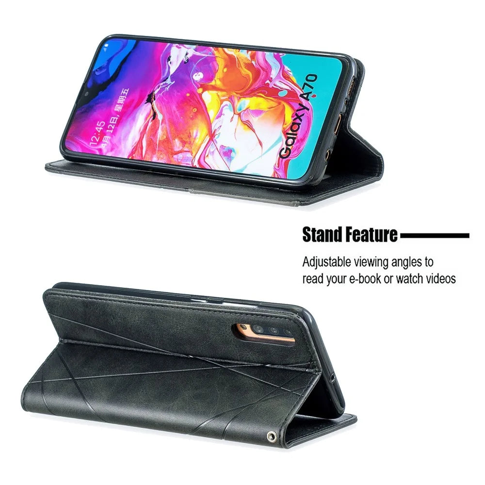 Geometric Pattern Leather Card Holder Case for Samsung Galaxy A70 - Black - 2