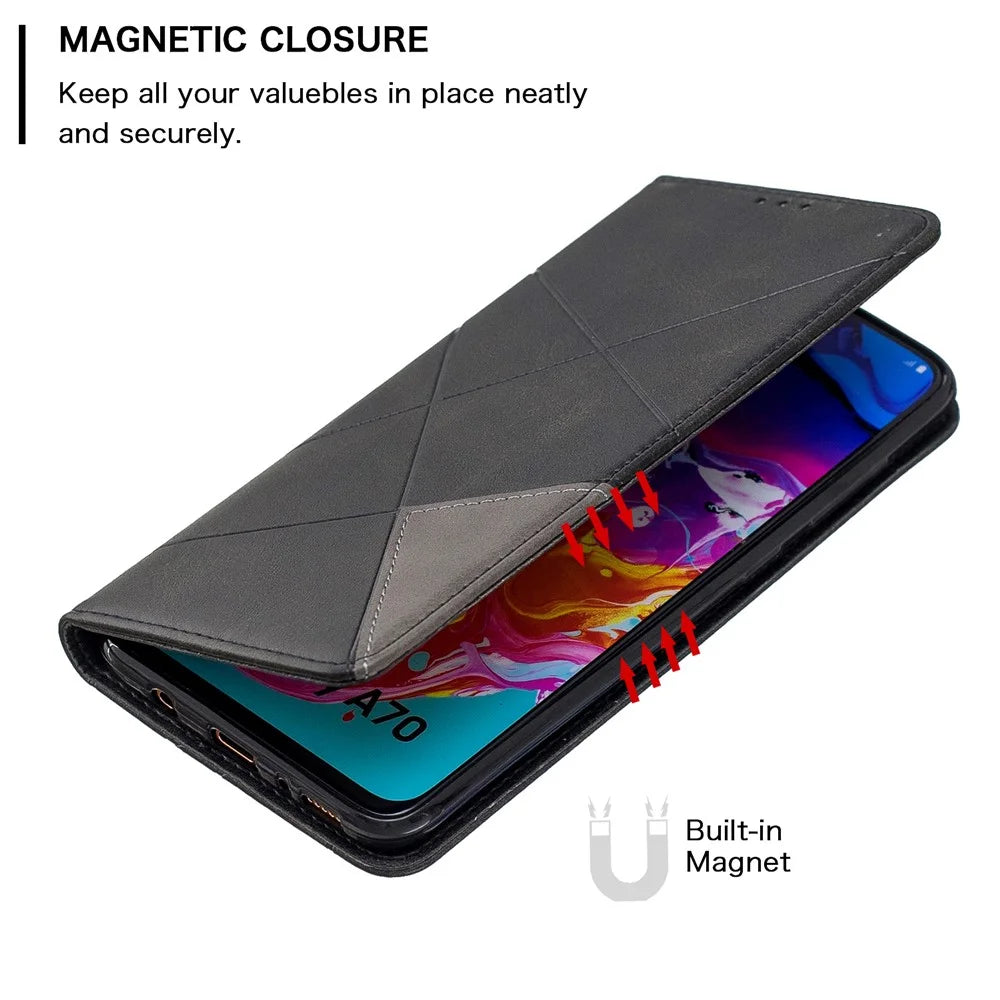 Geometric Pattern Leather Card Holder Case for Samsung Galaxy A70 - Black - 3