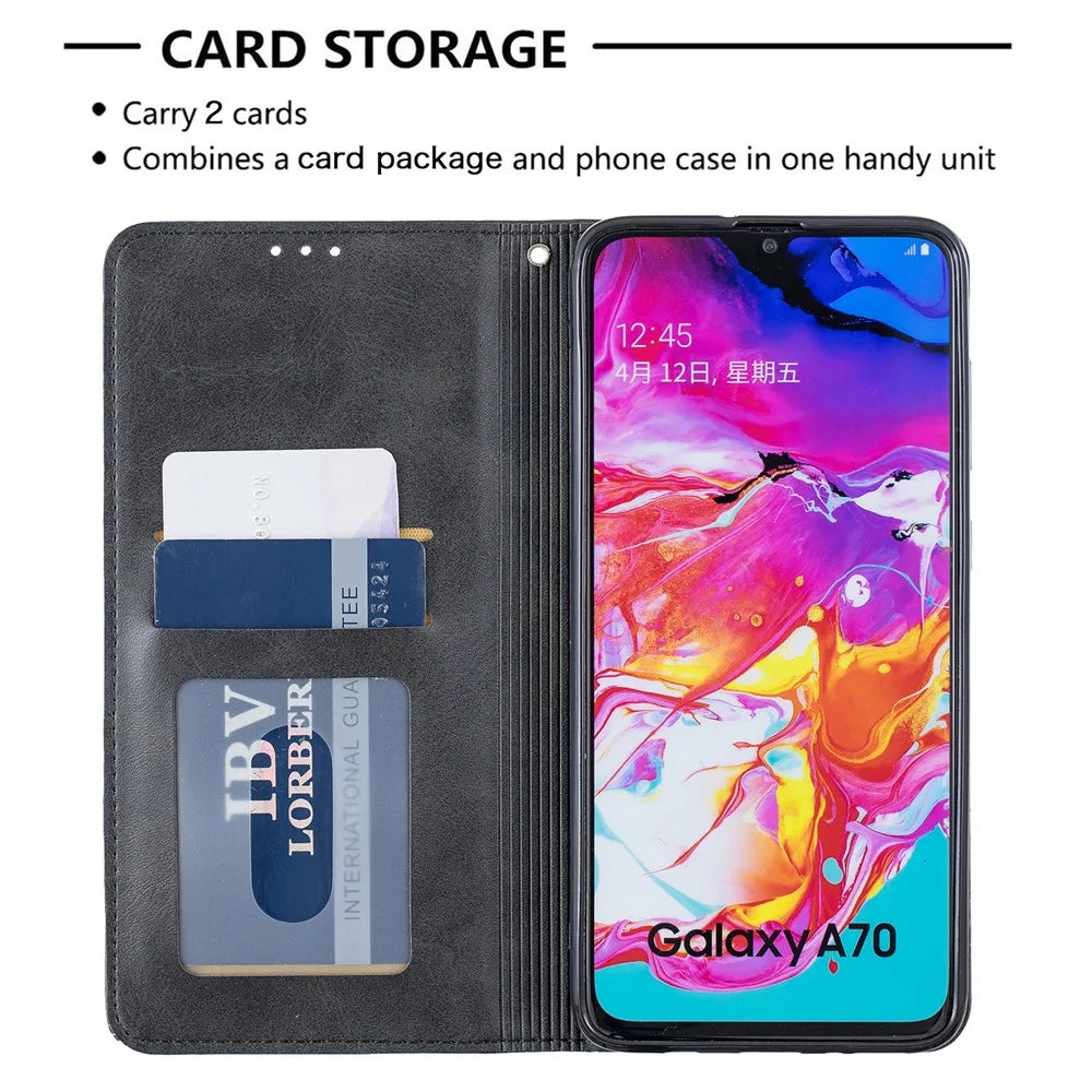 Geometric Pattern Leather Card Holder Case for Samsung Galaxy A70 - Black - 4