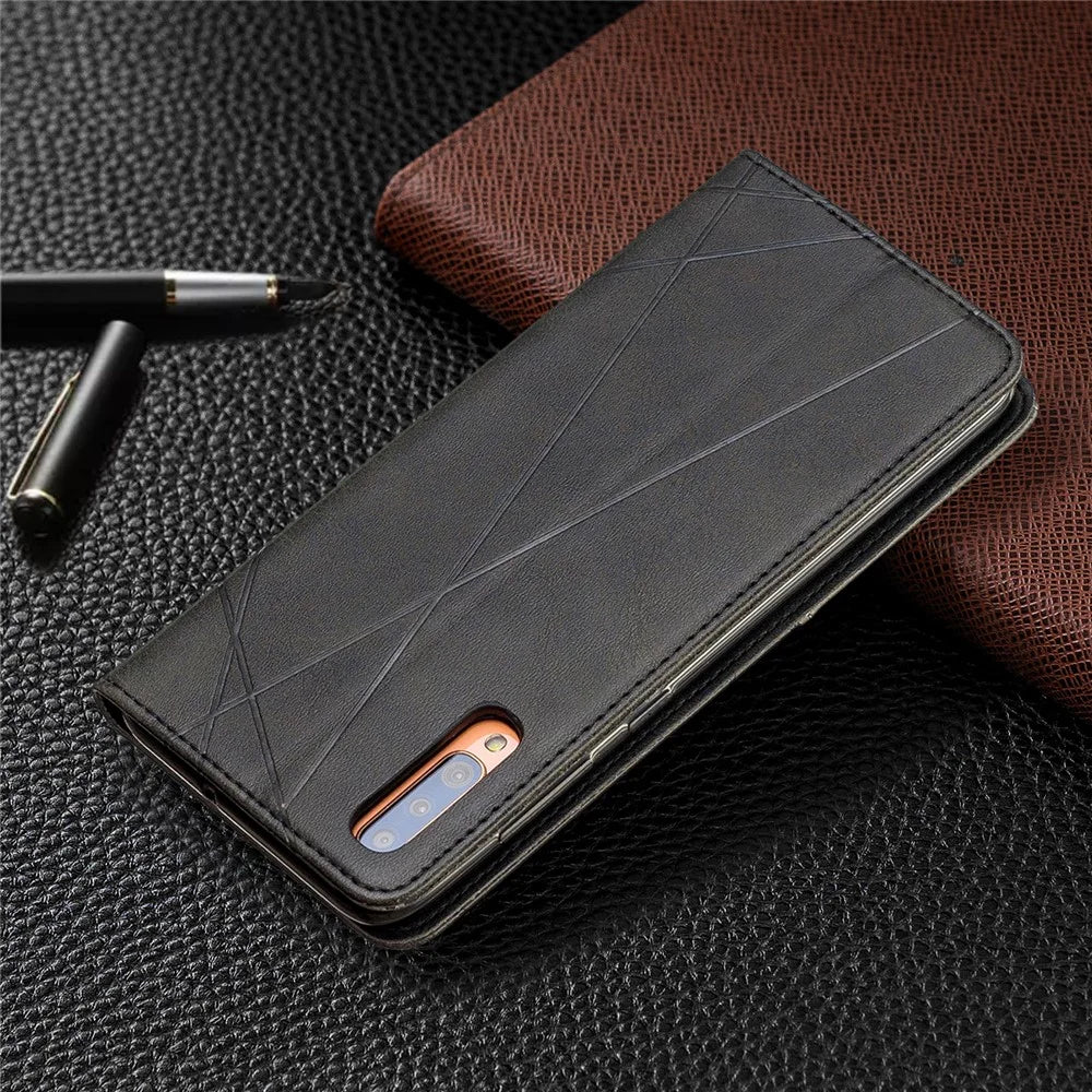 Geometric Pattern Leather Card Holder Case for Samsung Galaxy A70 - Black - 6