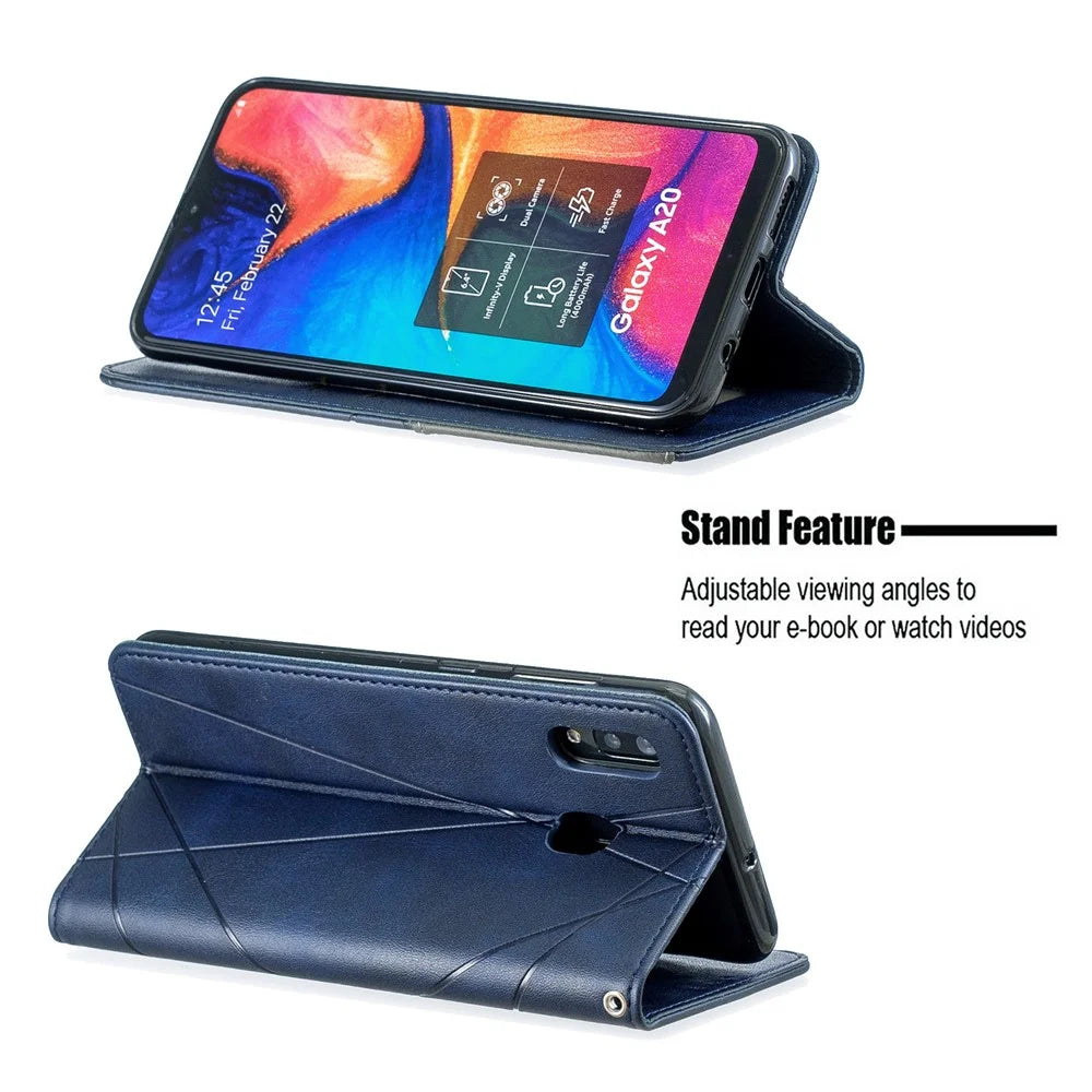 Geometric Pattern Leather Stand Case with Card Slots for Samsung Galaxy A20 / A30 - Blue - 2