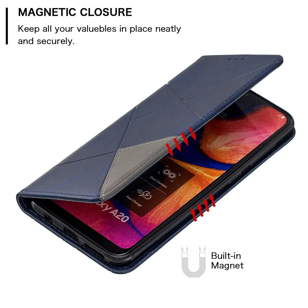 Geometric Pattern Leather Stand Case with Card Slots for Samsung Galaxy A20 / A30 - Blue - 3