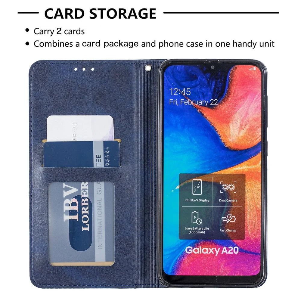 Geometric Pattern Leather Stand Case with Card Slots for Samsung Galaxy A20 / A30 - Blue - 4