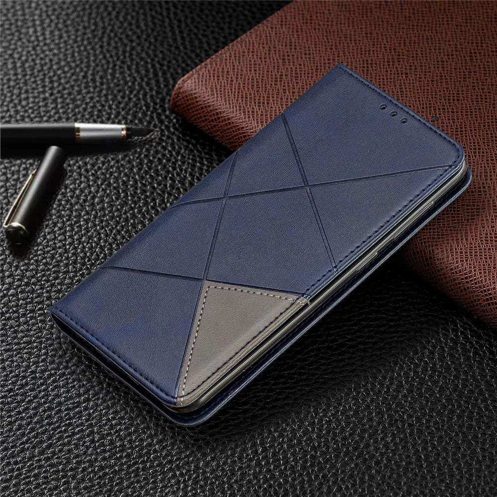 Geometric Pattern Leather Stand Case with Card Slots for Samsung Galaxy A20 / A30 - Blue - 5