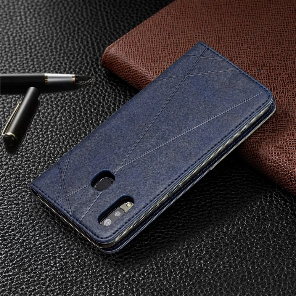 Geometric Pattern Leather Stand Case with Card Slots for Samsung Galaxy A20 / A30 - Blue - 6