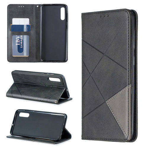 Geometric Pattern Leather Phone Case with Stand for Samsung Galaxy A50 / A50s / A30s - Black - 1