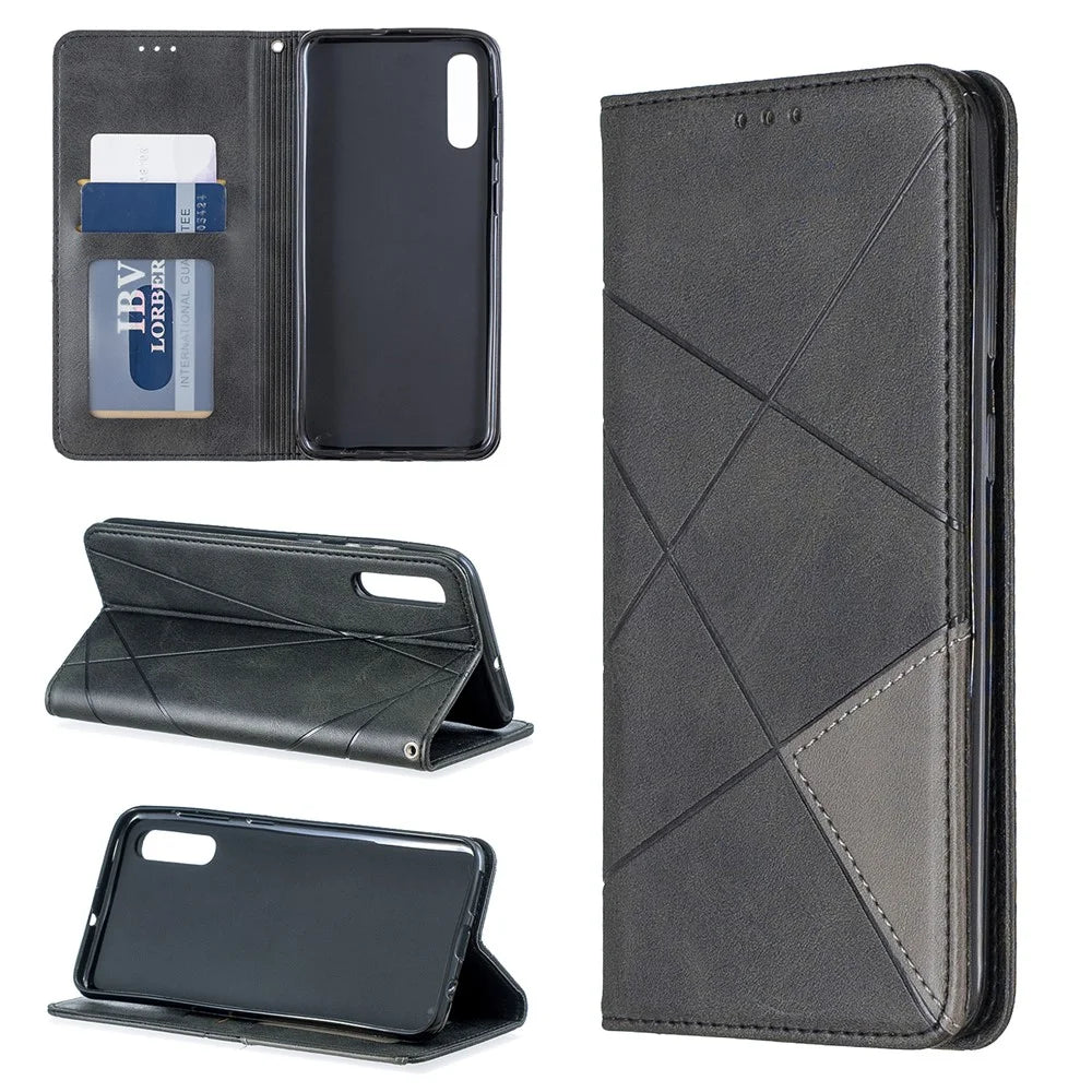 Geometric Pattern Leather Phone Case with Stand for Samsung Galaxy A50 / A50s / A30s - Black - 1