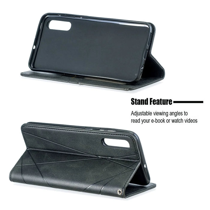 Geometric Pattern Leather Phone Case with Stand for Samsung Galaxy A50 / A50s / A30s - Black - 2
