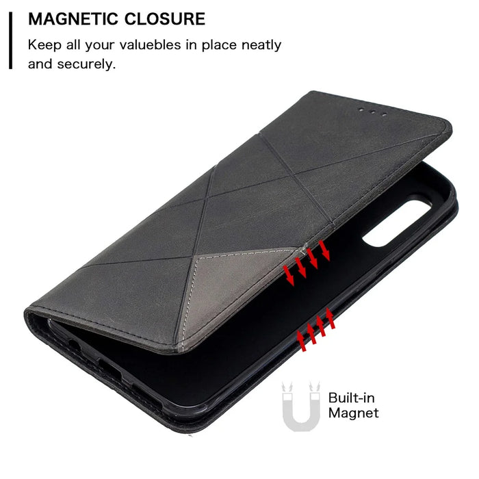 Geometric Pattern Leather Phone Case with Stand for Samsung Galaxy A50 / A50s / A30s - Black - 3