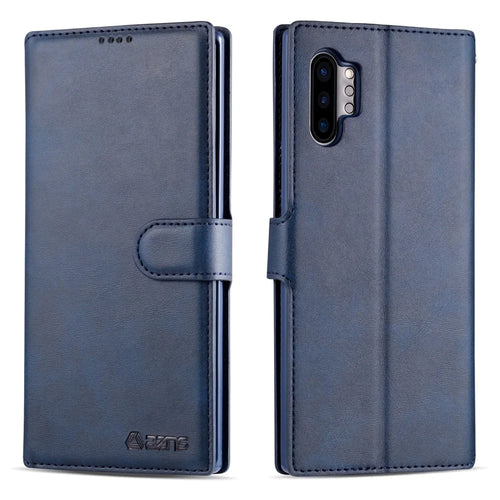 AZNS Leather Wallet Phone Shell for Samsung Galaxy Note 10 Plus / Note 10 Plus 5G - Blue - 1