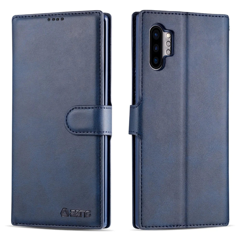 AZNS Leather Wallet Phone Shell for Samsung Galaxy Note 10 Plus / Note 10 Plus 5G - Blue - 1