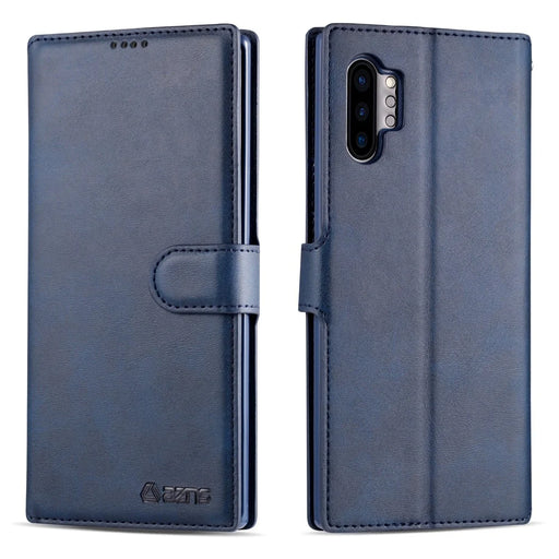 AZNS Leather Wallet Phone Shell for Samsung Galaxy Note 10 Plus / Note 10 Plus 5G - Blue - 1