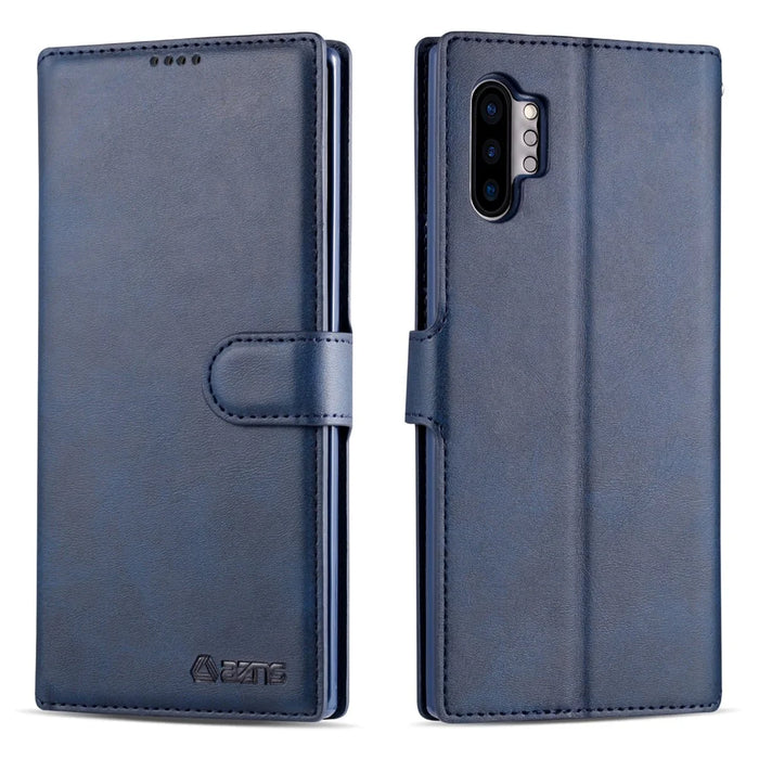 AZNS Leather Wallet Phone Shell for Samsung Galaxy Note 10 Plus / Note 10 Plus 5G - Blue - 1