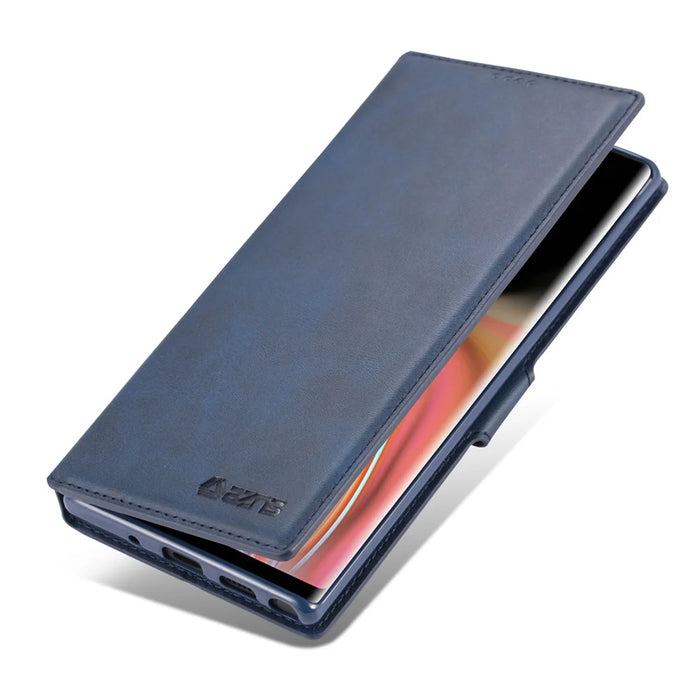 AZNS Leather Wallet Phone Shell for Samsung Galaxy Note 10 Plus / Note 10 Plus 5G - Blue - 4