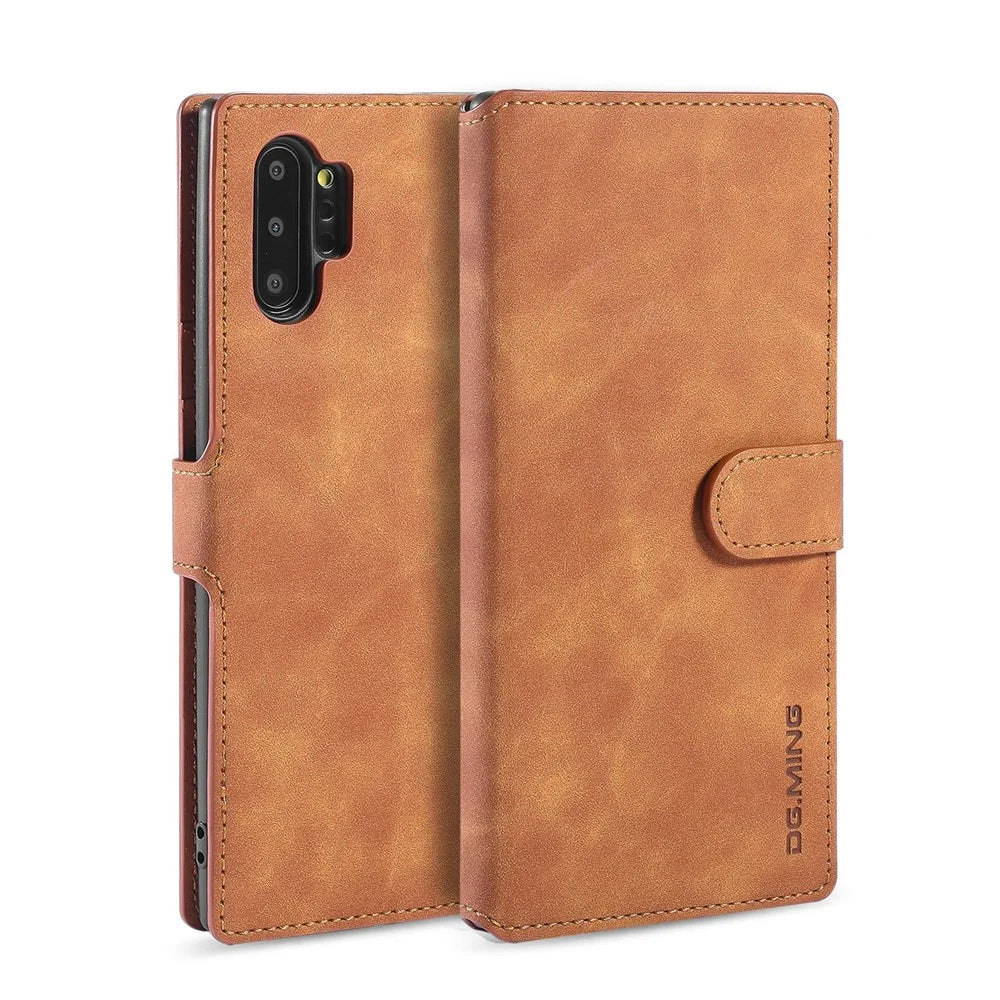 DG.MING Retro Style Leather Wallet Stand Case for Samsung Galaxy Note 10 Plus/Note 10 Plus 5G Brown - 1