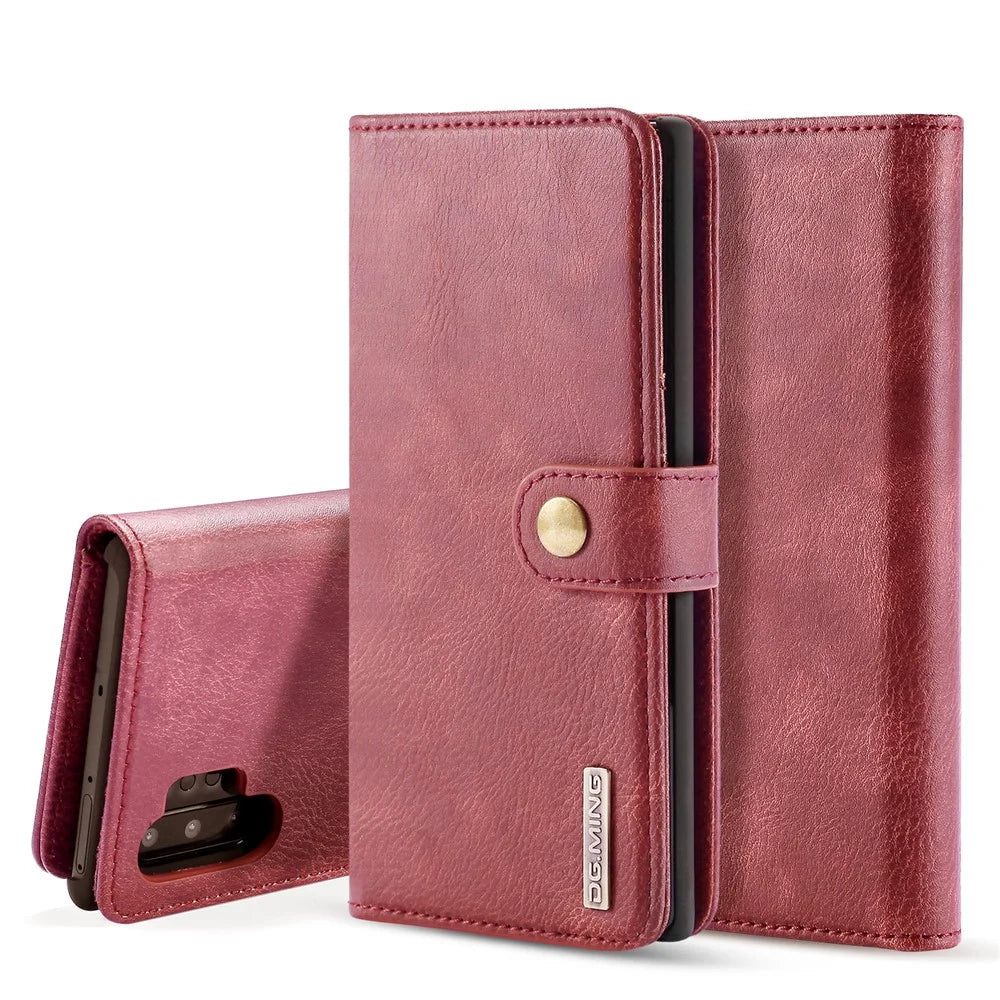 DG.MING Phone Case for Samsung Galaxy Note 10 Plus / Note 10 Plus 5G Detachable 2-in-1 Wallet Split Leather + PC Back Cover - Red - 1