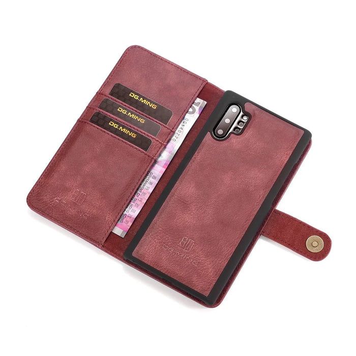 DG.MING Phone Case for Samsung Galaxy Note 10 Plus / Note 10 Plus 5G Detachable 2-in-1 Wallet Split Leather + PC Back Cover - Red - 5