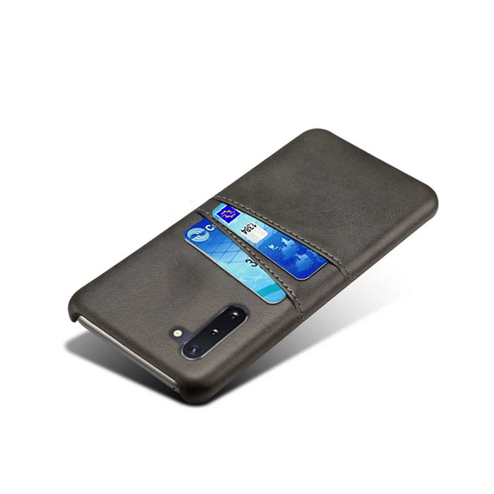 Double Card Slots PU Leather Coated Hard Plastic Case for Samsung Galaxy Note 10 / Note 10 5G - Black - 2
