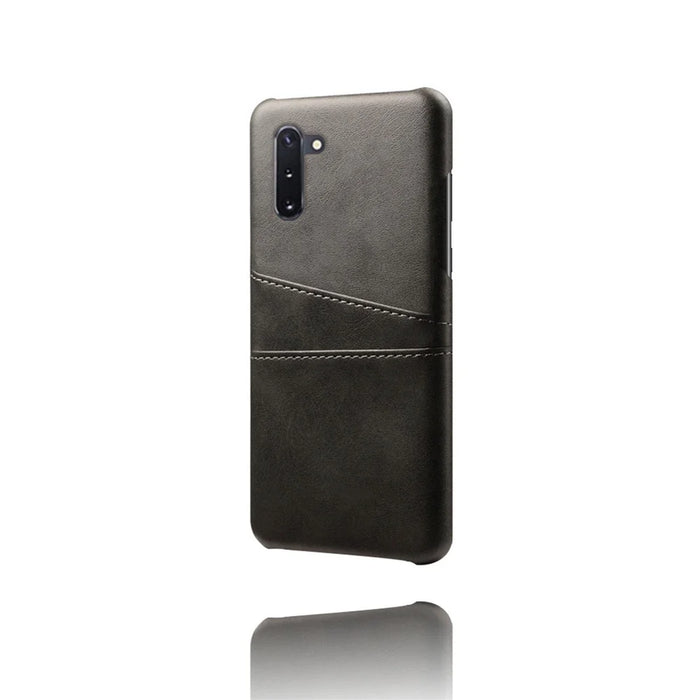 Double Card Slots PU Leather Coated Hard Plastic Case for Samsung Galaxy Note 10 / Note 10 5G - Black - 3