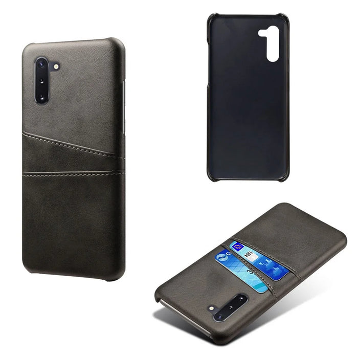 Double Card Slots PU Leather Coated Hard Plastic Case for Samsung Galaxy Note 10 / Note 10 5G - Black - 4