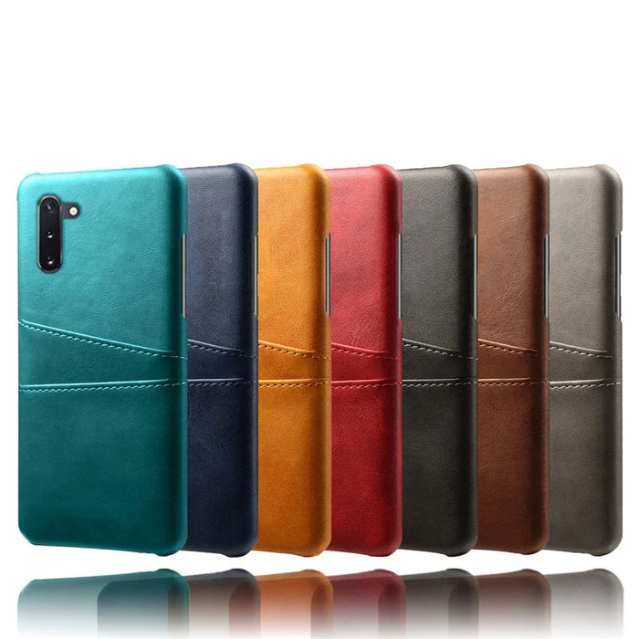 Double Card Slots PU Leather Coated Hard Plastic Case for Samsung Galaxy Note 10 / Note 10 5G - Black - 6