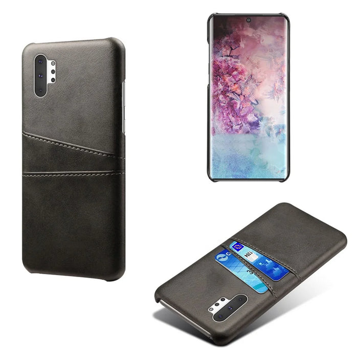 Double Card Slots PU Leather Coated Hard Plastic Case for Samsung Galaxy Note 10 Plus / Note 10 Plus 5G - Black - 1