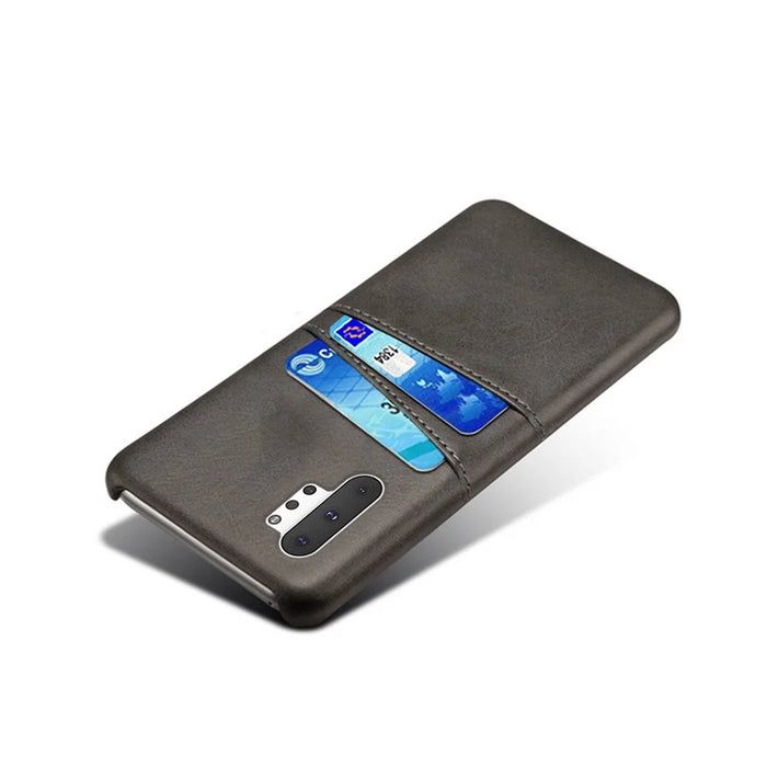 Double Card Slots PU Leather Coated Hard Plastic Case for Samsung Galaxy Note 10 Plus / Note 10 Plus 5G - Black - 2