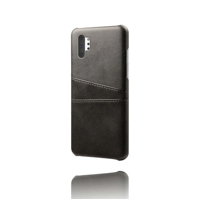 Double Card Slots PU Leather Coated Hard Plastic Case for Samsung Galaxy Note 10 Plus / Note 10 Plus 5G - Black - 3