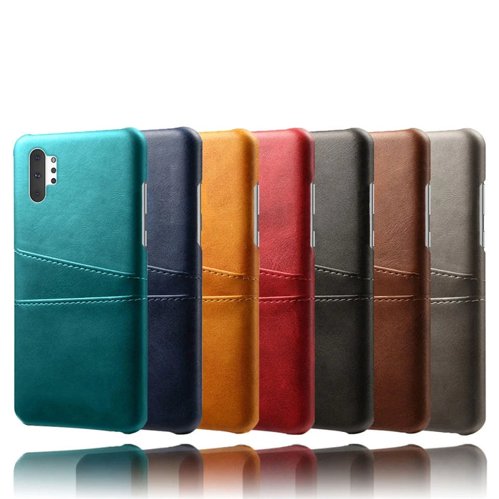 Double Card Slots PU Leather Coated Hard Plastic Case for Samsung Galaxy Note 10 Plus / Note 10 Plus 5G - Black - 6