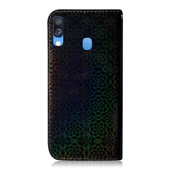 Flower Pattern Leather Wallet Stand Case for Samsung Galaxy A40 - Black - 3